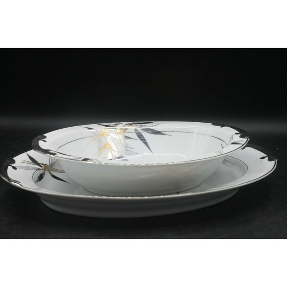 Wako China Japan Serving Plate + Serving Bowl Gold - Picture 1 of 11